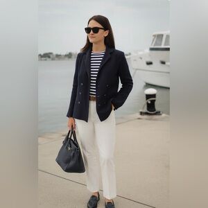 Talbots Nautical Navy Blue Double Breasted Textured Cardigan Sweater Women Sz M